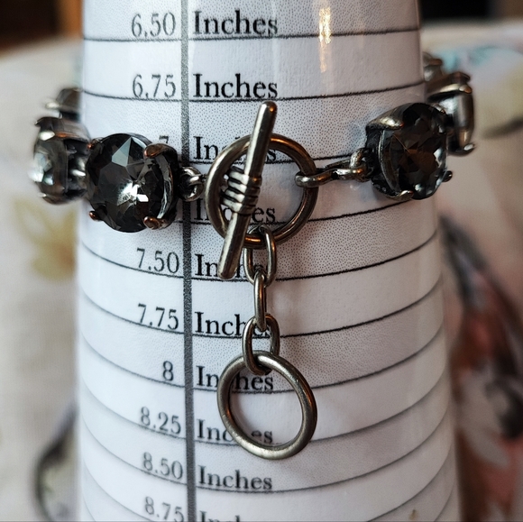 Round Faceted Prong Set Smoke Rhinestone Oxidized Pewter Color Setting Bracelet - Picture 5 of 11